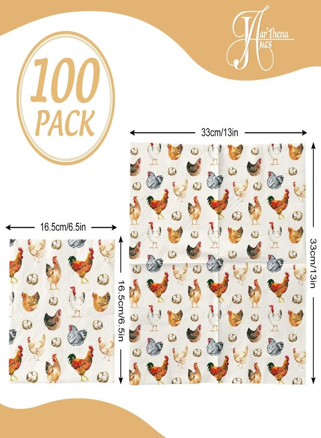 JarThenaAMCS مناديل ورقية من JarThenaAMCS، 100 قطعة، بألوان مائية، بتصميمات دجاج وديك، للاستخدام مرة واحدة، مناسبة للغداء والعشاء، ولتزيين طاولات الحفلات. - Image 2